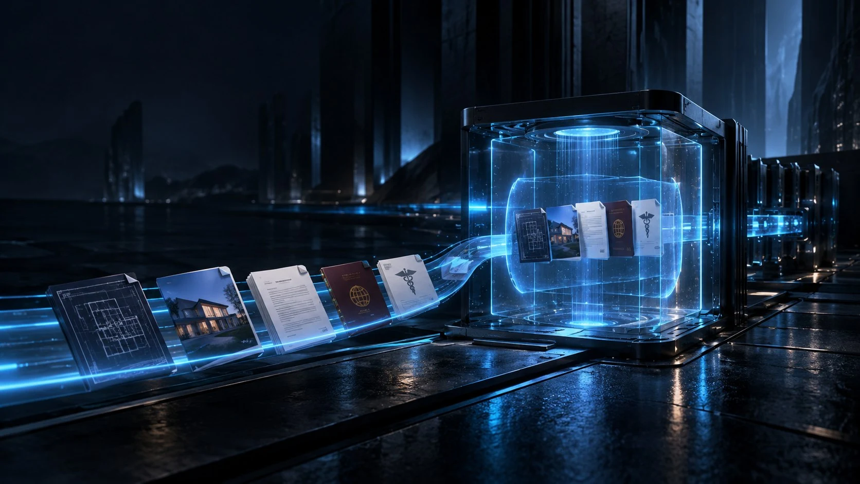 An editorial illustration shows incoming client documents entering a protected quarantine chamber.